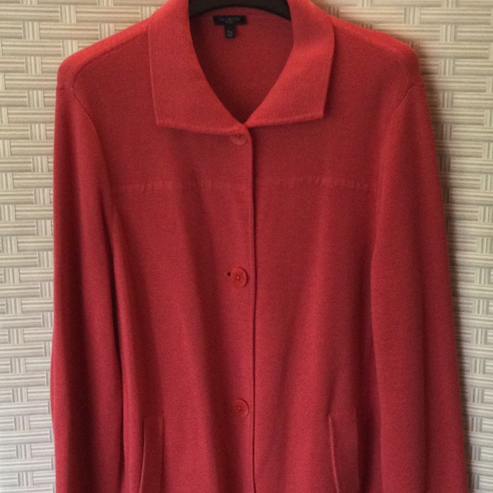 Talbots rose colored cardigan jacket.